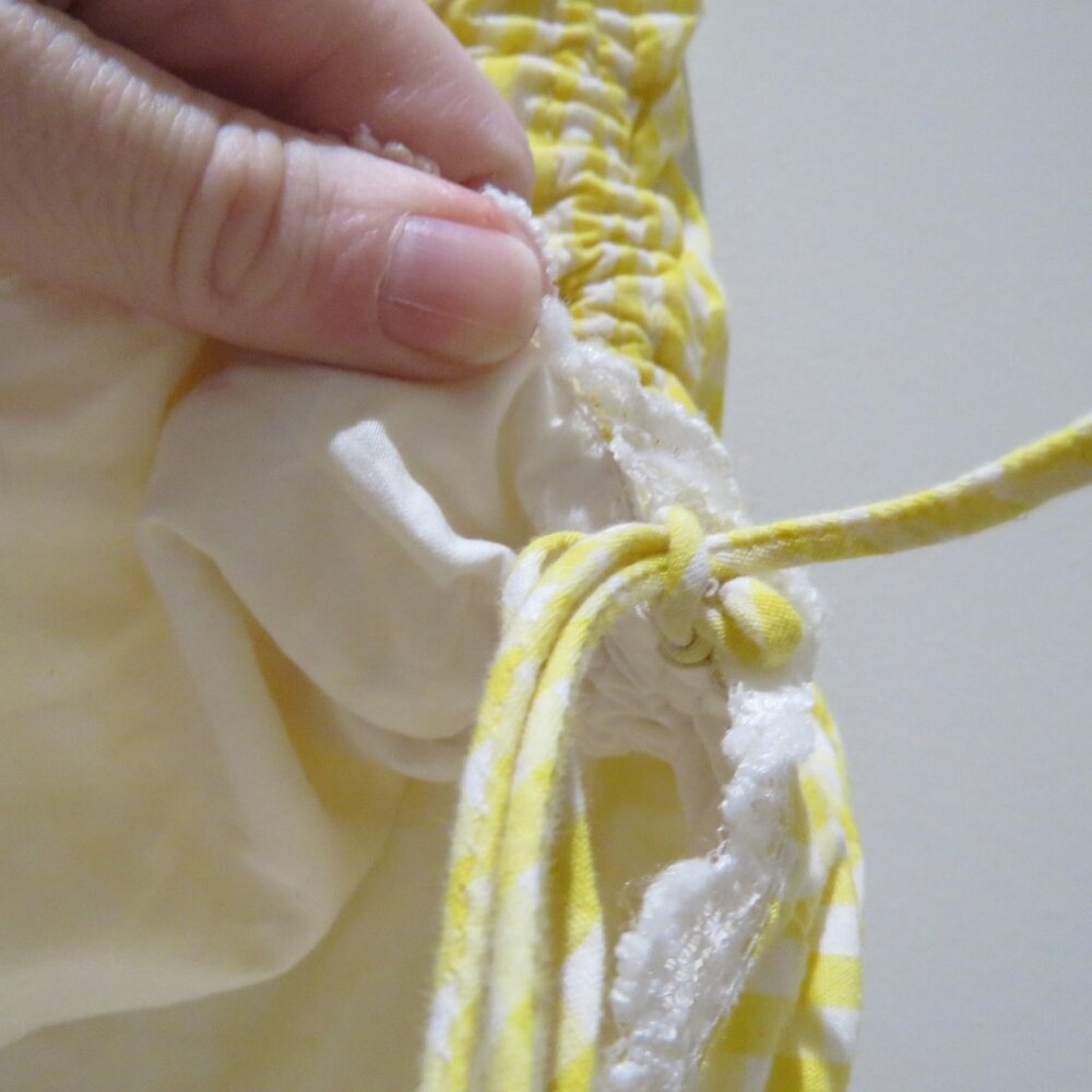 GUIZIO Gingham Ruched Side Tie Mini Skirt in Limincello Yellow Coquette Cottage - Picture 7 of 15